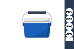Portable blue cooler box with white lid and black handle vec Product Image 1