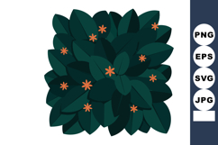 Dark green leafy bush with small orange flowers vector illus Product Image 1