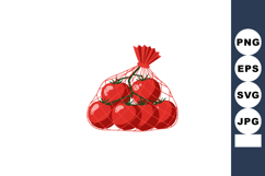 Red tomatoes packed in transparent net bag illustration vect Product Image 1