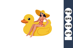 Woman Relaxing on Large Yellow Rubber Duck Pool Float in Sum Product Image 1