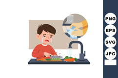 Child crying after cutting finger while preparing vegetables Product Image 1