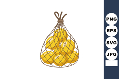 Yellow Lemons in Brown Mesh Bag Vector Illustration with Whi Product Image 1
