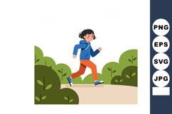 Boy running outdoors on path with green bushes in casual clo Product Image 1
