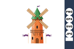 Windmill with green roof and purple flags vector illustratio Product Image 1