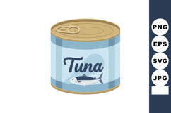 Tuna fish canned food illustration with blue label and gold Product Image 1