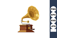 Vintage gramophone music player with wooden base and brass h Product Image 1