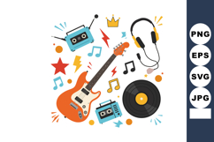 Electric guitar with headphones cassette and vinyl music con Product Image 1
