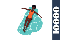 Woman with afro hairstyle relaxing in swimming pool floating Product Image 1
