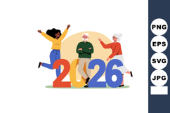 Diverse elderly people celebrating new year 2026 with colorf Product Image 1