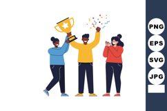 Diverse people celebrating with trophy and confetti in joyfu Product Image 1