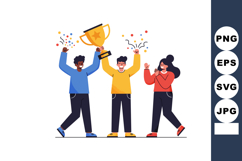 Diverse group celebrating victory with trophy and confetti i Product Image 1