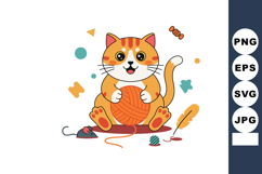 Cute orange tabby cat playing with yarn ball and toy mouse v Product Image 1