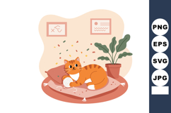 Orange Tabby Cat Playing with Yarn Ball on Cushion near Gree Product Image 1