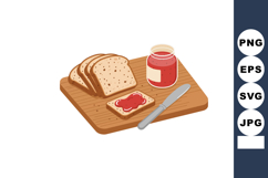 Bread slices with strawberry jam on cutting board kitchen fo Product Image 1