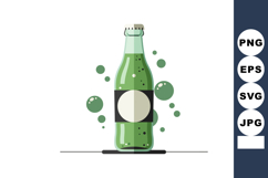 Green glass bottle with soda bubbles vector illustration in Product Image 1