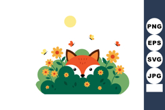 Fox Peeking Through Green Bushes with Yellow Flowers and But Product Image 1