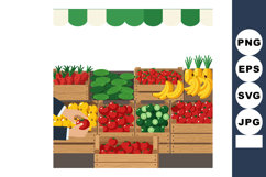 Fresh market stall with colorful fruits and vegetables in wo Product Image 1