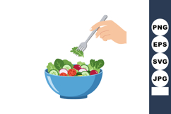 Fresh Vegetable Salad with Hand Holding Fork Eating Healthy Product Image 1