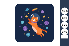 Cat floating in outer space with planets stars and comet vec Product Image 1
