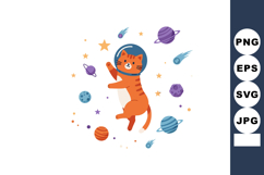 Cat astronaut floating in colorful space with planets and st Product Image 1