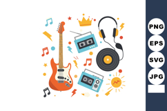 Electric guitar headphones cassette tape radio music illustr Product Image 1