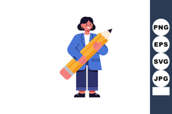 Woman holding large yellow pencil vector illustration with b Product Image 1