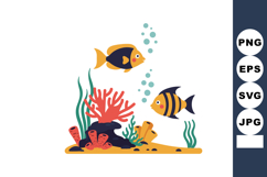 Tropical fish coral reef underwater scene with bubbles and s Product Image 1