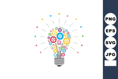 Lightbulb with colorful gears and starburst rays creative in Product Image 1
