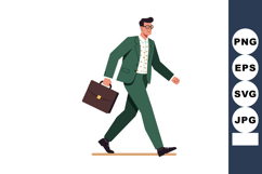 Businessman walking with briefcase in green suit and glasses Product Image 1
