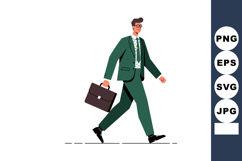 Businessman walking in green suit holding briefcase vector i Product Image 1