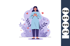 Woman standing with hands on chest surrounded by heart shape Product Image 1