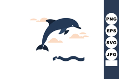Dolphin jumping over ocean waves with light clouds in sky ve Product Image 1