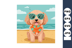 Cute dog with sunglasses and tropical scarf on beach summer Product Image 1