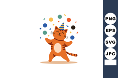 Happy orange cat celebrating birthday with party hat and col Product Image 1
