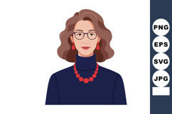 Mature woman with glasses and red jewelry wearing navy blue Product Image 1