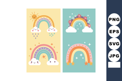 Cute colorful rainbows with clouds sun flowers and stars vec Product Image 1