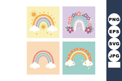 Four pastel rainbows with clouds sun stars and flowers cute Product Image 1