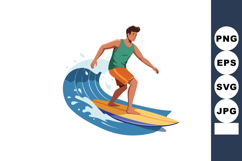 Surfer riding ocean wave on yellow surfboard in active summe Product Image 1