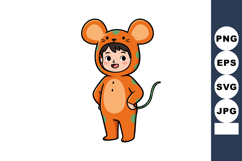Child wearing orange mouse costume with green spots cute car Product Image 1