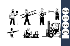 Construction workers performing various tasks with tools and Product Image 1
