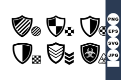 of black and white shield icons with various patterns and bi Product Image 1