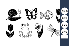 Vector of black and white garden animals and flowers includ Product Image 1
