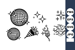 Sparkling disco ball party celebration icons with confetti a Product Image 1
