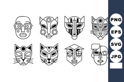 Abstract minimalistic black and white animal and human face Product Image 1