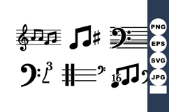 Music notes symbols collection with sharp, bass clef, and ti Product Image 1