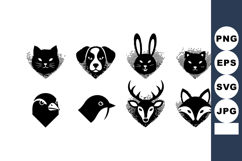 Animal heads collection with cat dog rabbit fox deer bird si Product Image 1