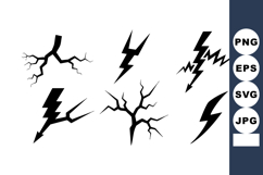 of black lightning bolt and crack icons vector collection fo Product Image 1