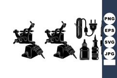 Tattoo machine with power supply and ink bottles vector illu Product Image 1