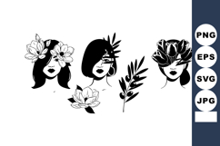 Abstract female faces with floral elements and leaves artist Product Image 1