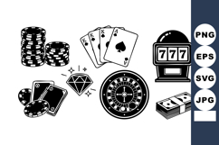 Casino gambling icons with poker chips cards slot machine di Product Image 1